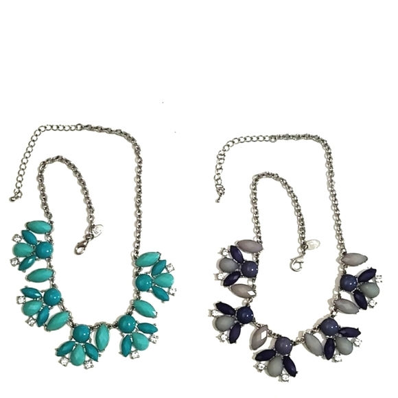 CHARMING CHARLIE ACRYLIC/RHINESTONE SILVER-TONE COLLAR BIB LOT (2) 20" NECKLACES - Picture 10 of 11